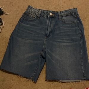 SHEIN Medium Blue High-Rise Denim Bermuda Shorts